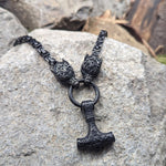 Wolf God Chain w/ Mjolnir (Black) - Pendant - Horns of Odin