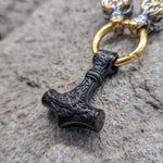 Wolf God Chain w/ Mjolnir (Black + Gold) - Pendant - Horns of Odin