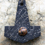 Battle Worn Buffalo Horn with Gemstone Mjölnir Pendant - Pendant - Horns of Odin