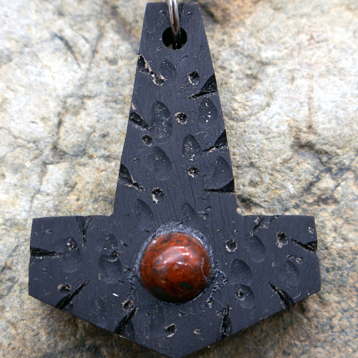 Battle Worn Buffalo Horn with Gemstone Mjölnir Pendant