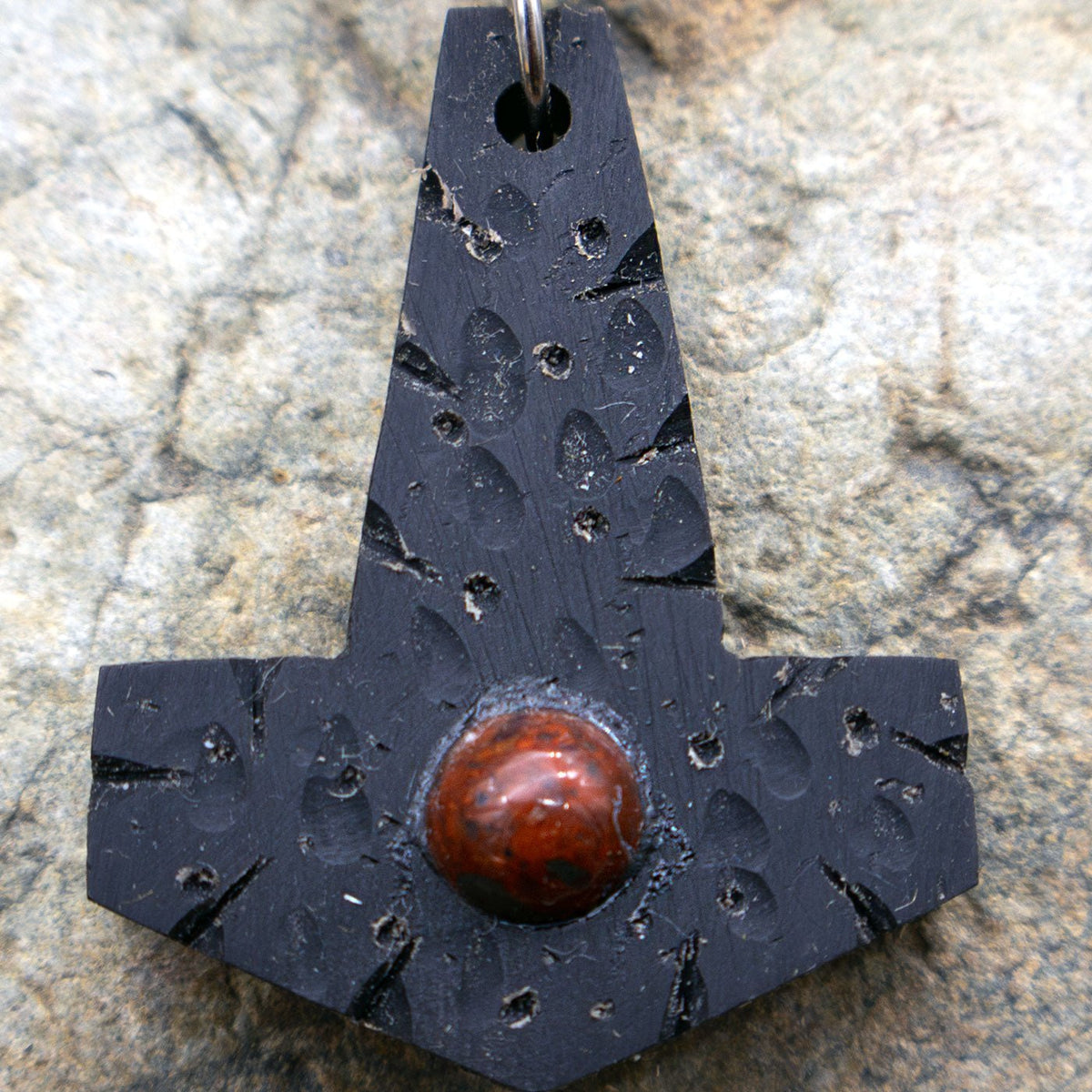 Battle Worn Buffalo Horn with Gemstone Mjölnir Pendant - Pendant - Horns of Odin