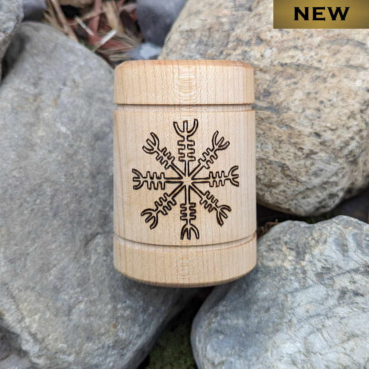 Helm of Awe Wooden Candle Holder - New Design - Candle Holder - Horns of Odin