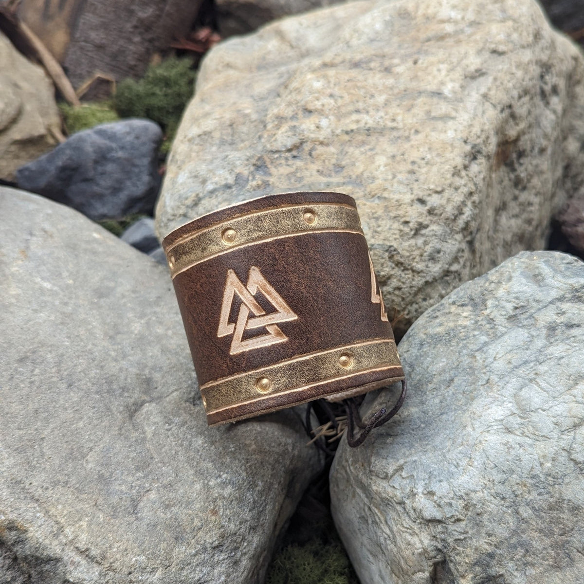 Two Tone Valknut Wrist Bracer - Bracers - Horns of Odin