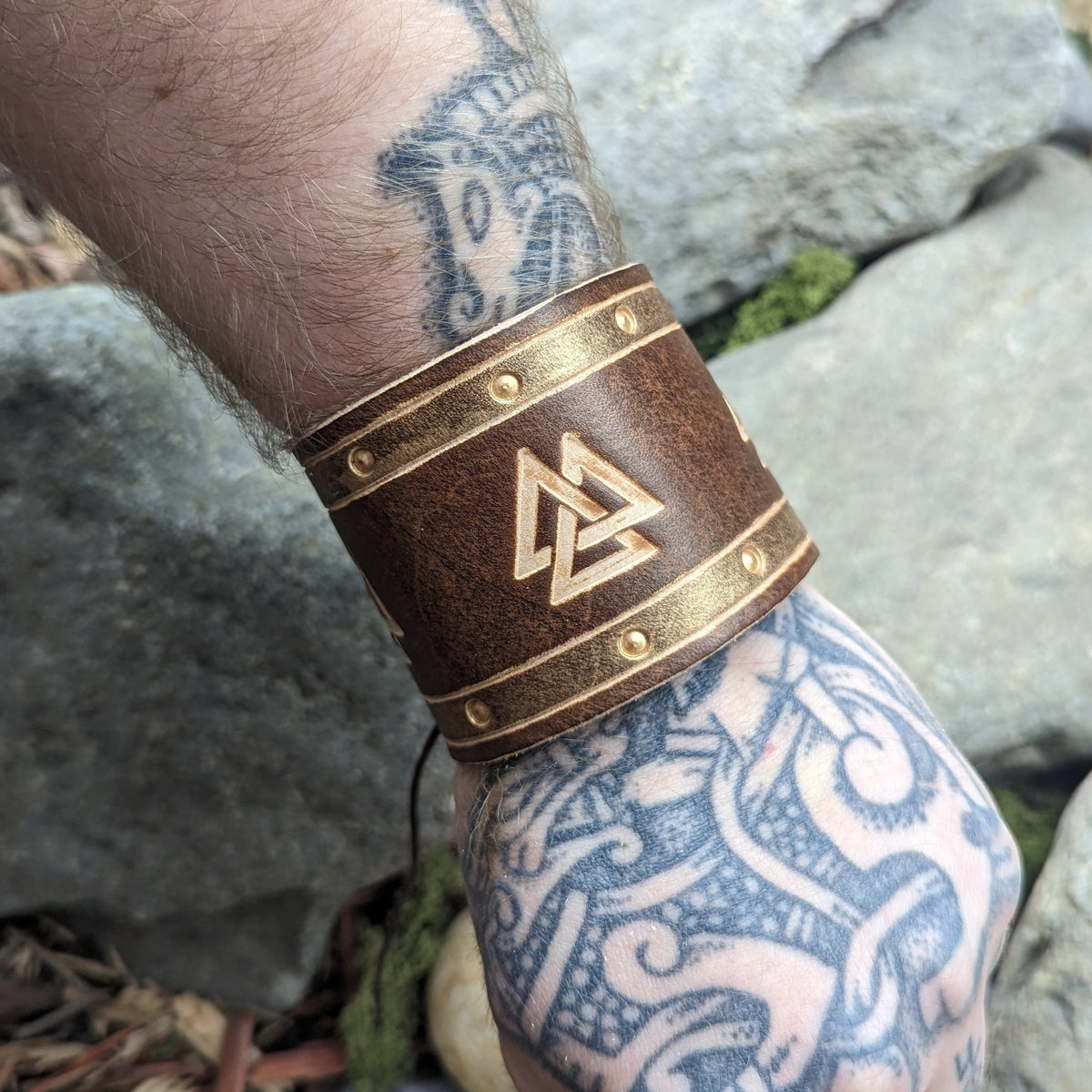 Two Tone Valknut Wrist Bracer