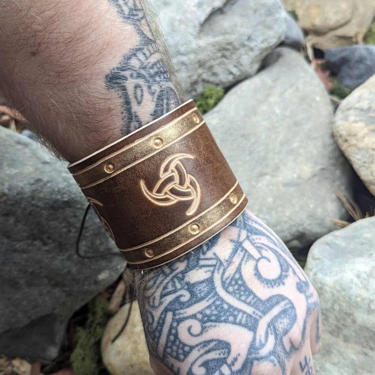 Two - tone Triskele Wrist Bracer - Bracers - Horns of Odin