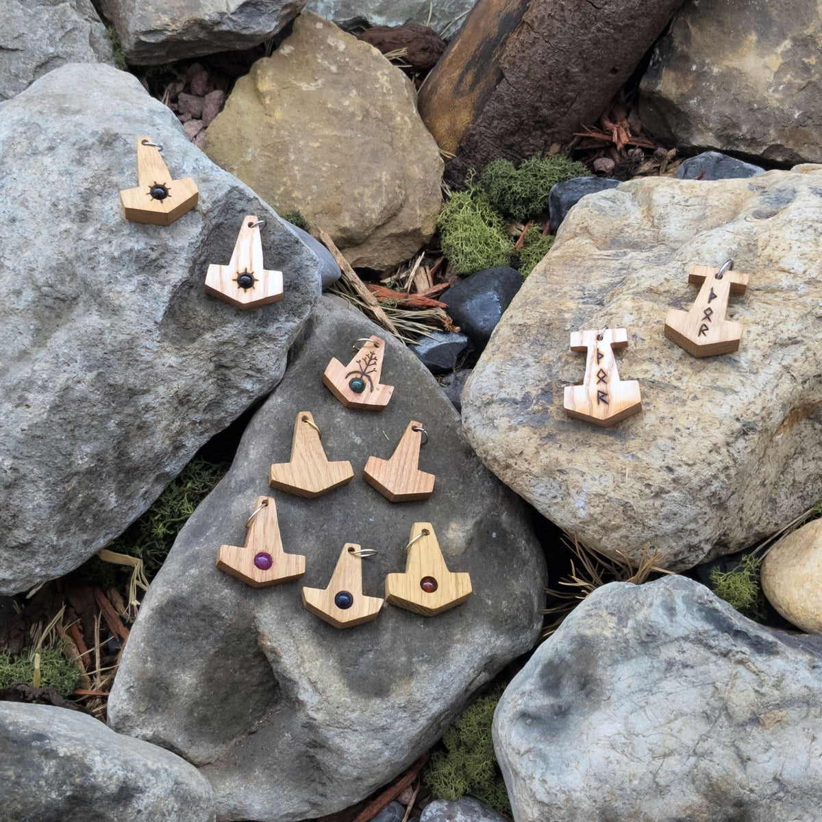 Ash and Gemstone Mjölnir Pendants - Pendant - Horns of Odin