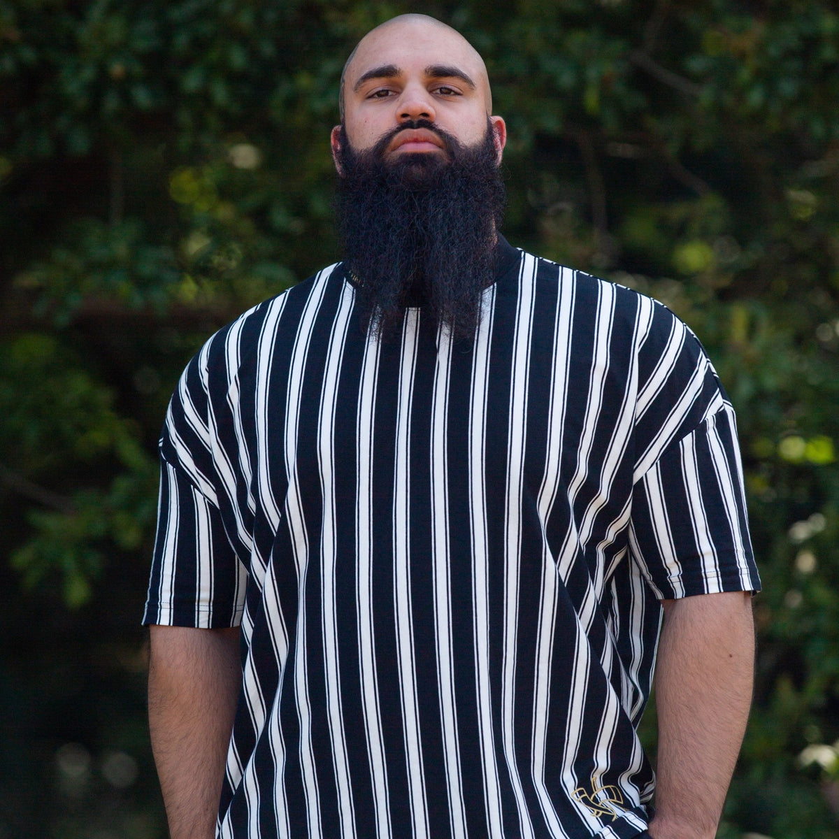 Embroidered Runic Tee (Stripe) - Oversized Tee - Horns of Odin