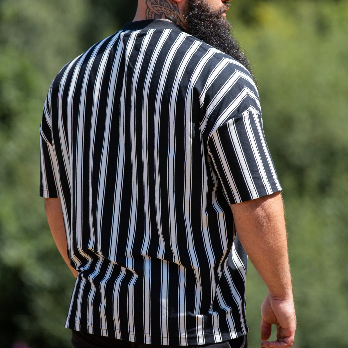 Embroidered Runic Tee (Stripe) - Oversized Tee - Horns of Odin