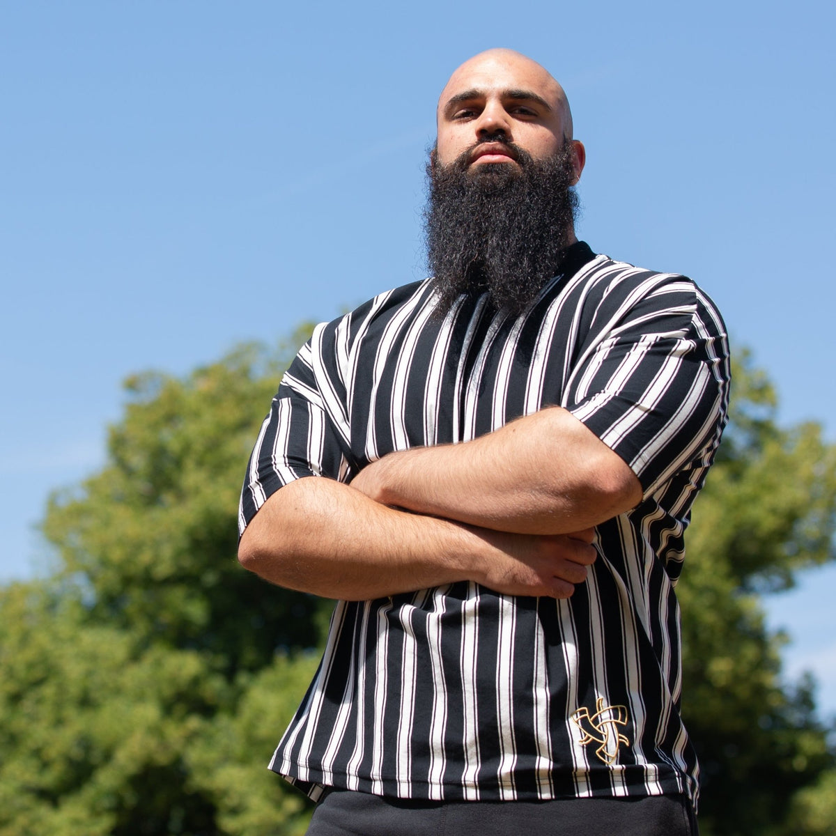 Embroidered Runic Tee (Stripe) - Oversized Tee - Horns of Odin