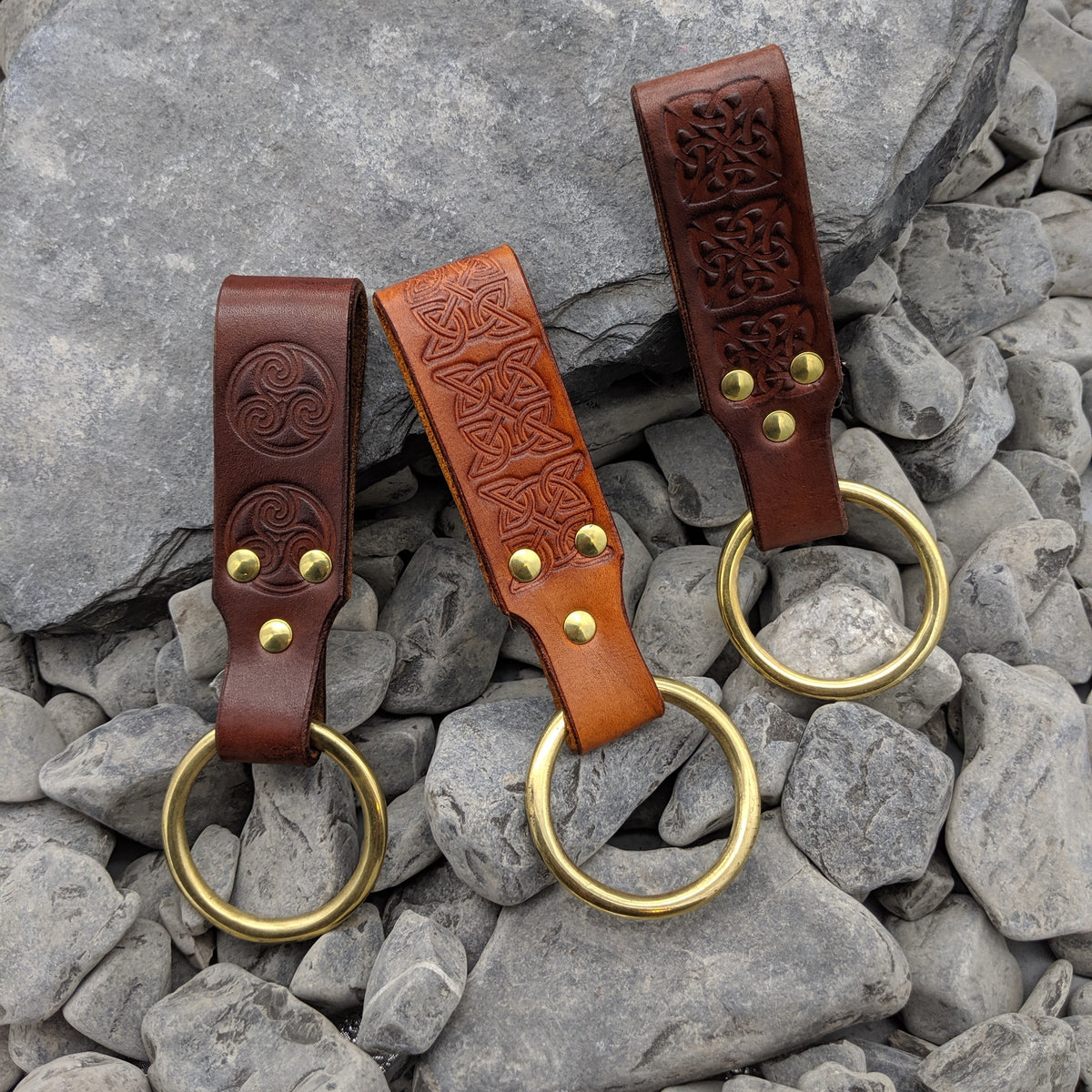 Axe/Sword Hanger, Dark Brown, Tan Leather, 1.75 inch