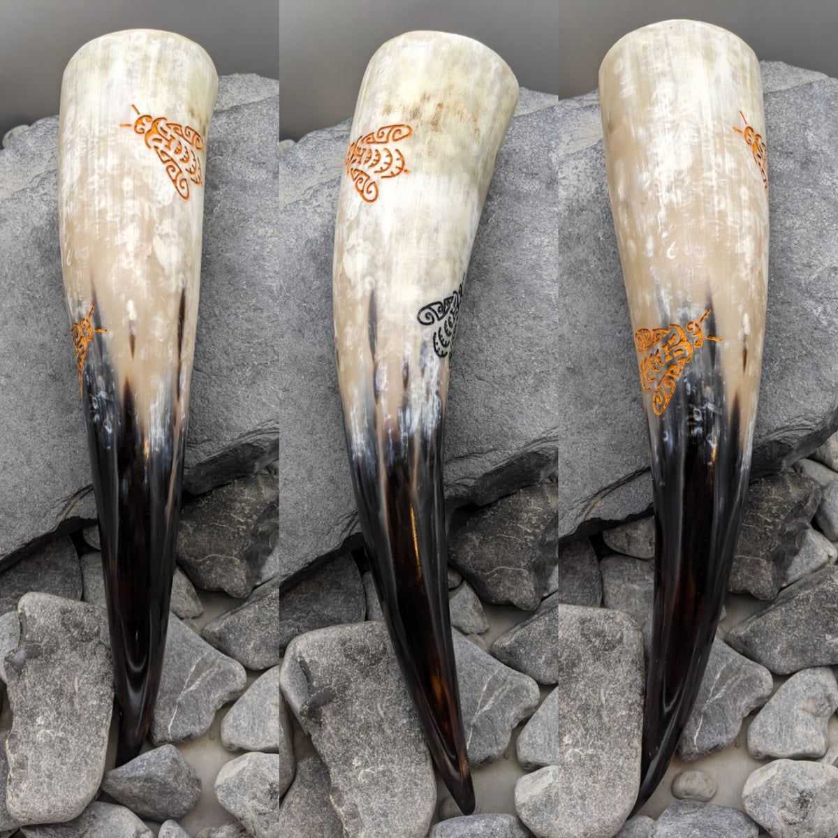 Handmade Bee Drinking Horn, Black and Gold Bee design, hand-carved into genuine cow horn