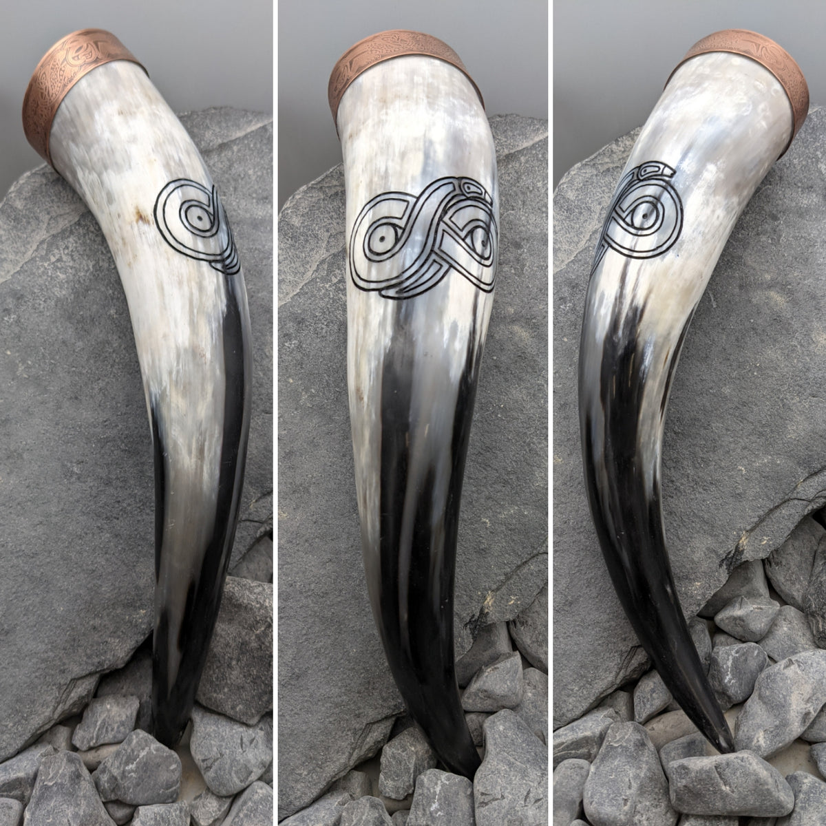 Gotland Serpent drinking horn- Drinking horn with serpent design and copper dragon rim