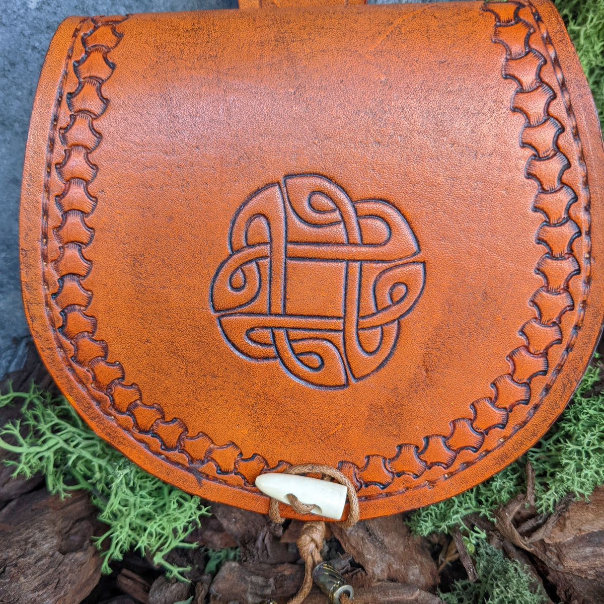 Celtic Knot Belt Bag (Tan) Vegetable Tan Leather belt bag with Celtic Knot design