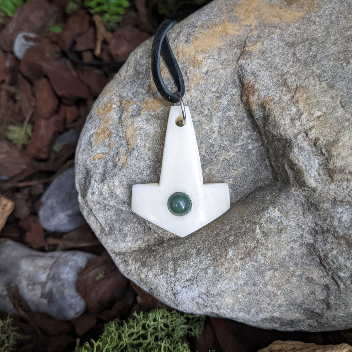 Buffalo Bone Pendant with Gemstone - Pendant - Horns of Odin