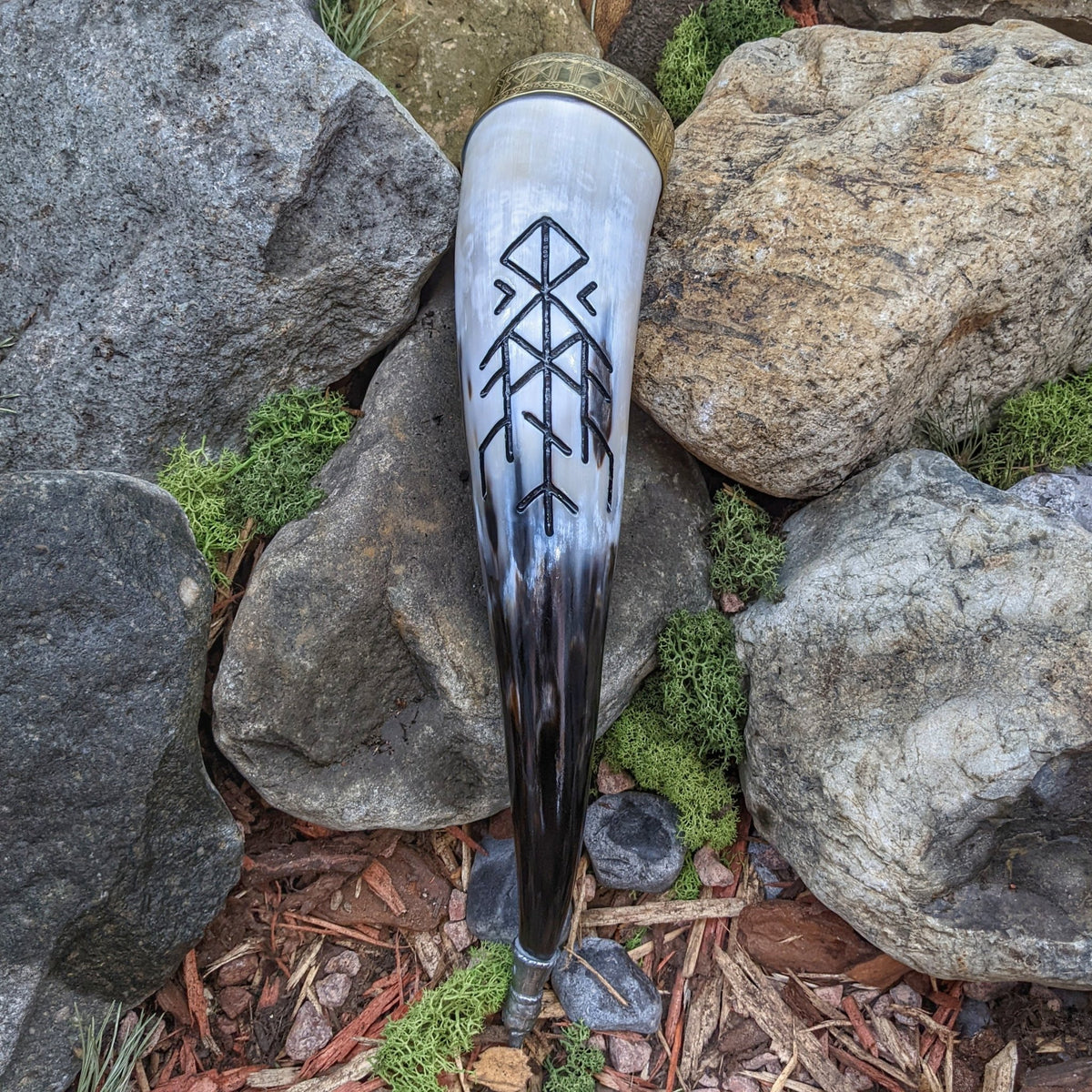 Bind Rune w/ Brass rim drinking horn - Drinking horn - Horns of Odin