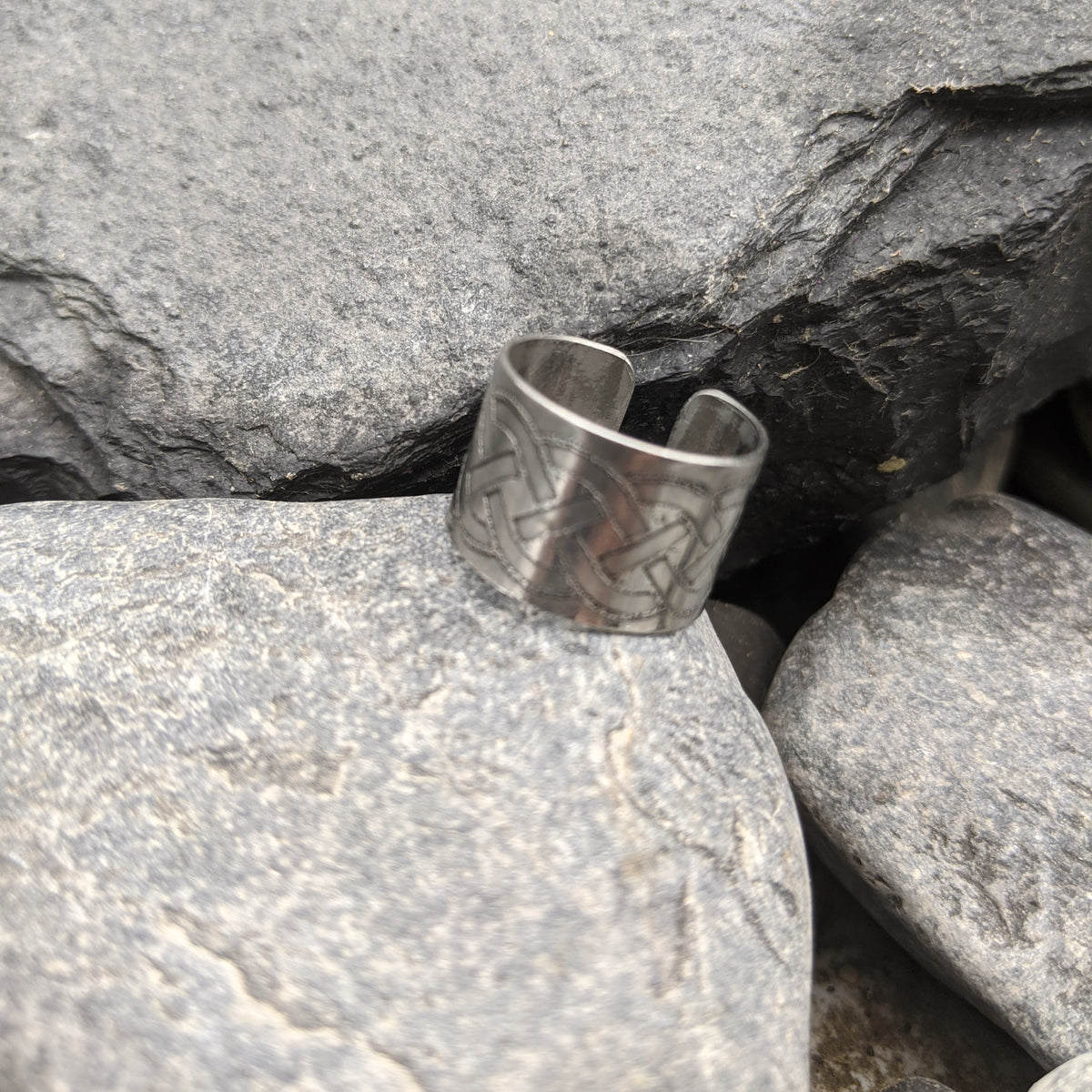 Handmade adjustable braided steel ring