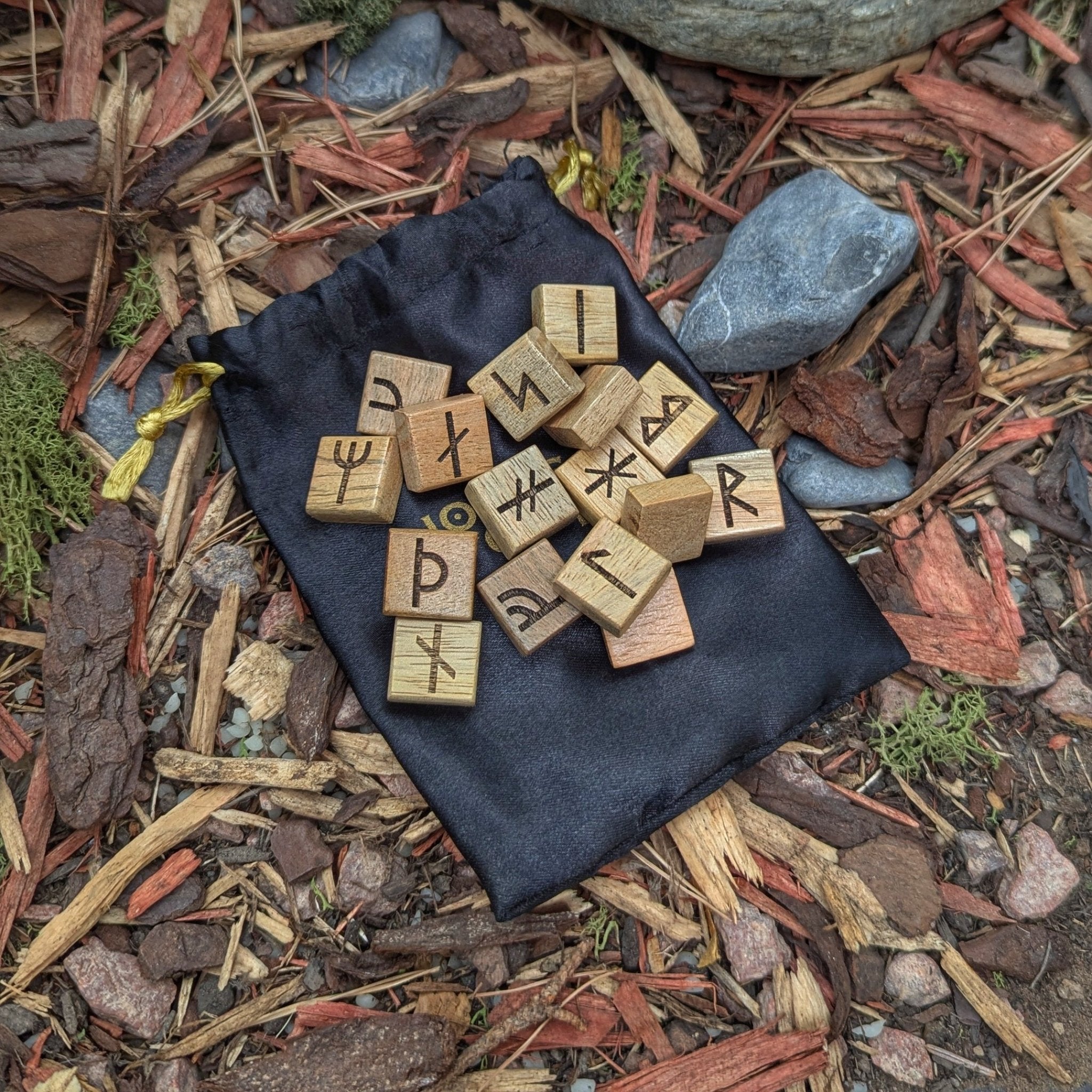 Futhark Rune Set Younger Futhark Mango Wood Wooden Rune Set – Horns of Odin