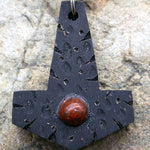 Battle Worn Buffalo Horn with Gemstone Mjölnir Pendant