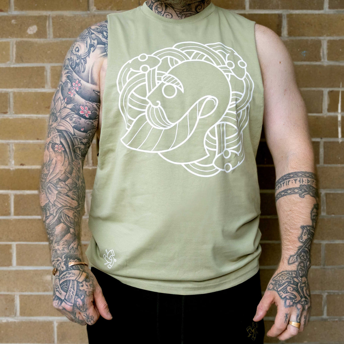 Ragnar and The Snakepit Sleeveless Tee (Light Green with White Print)