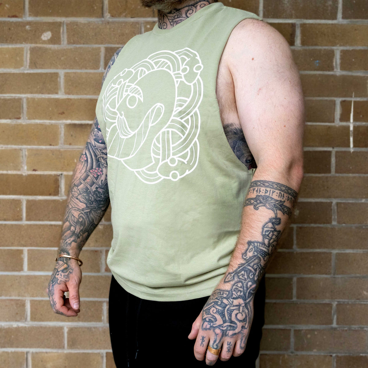 Ragnar and The Snakepit Sleeveless Tee (Light Green with White Print)