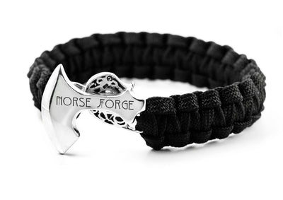 Braided Silver Axe Head Bracelet, Black, lightweight nylon parachute cord band, fastened with a hand crafted Axe head. 
