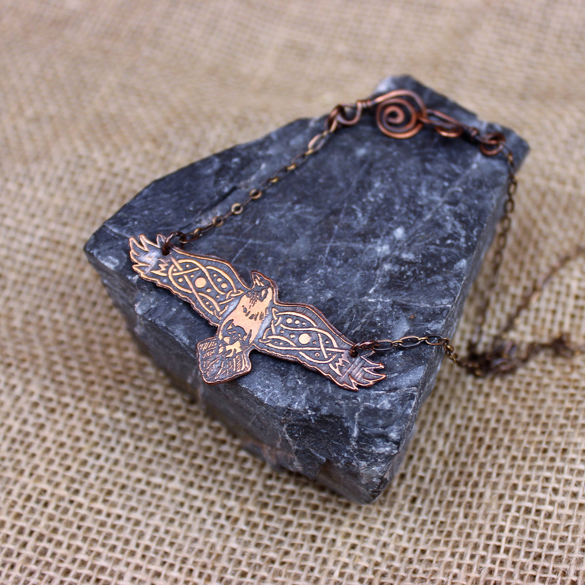 Copper raven pendant