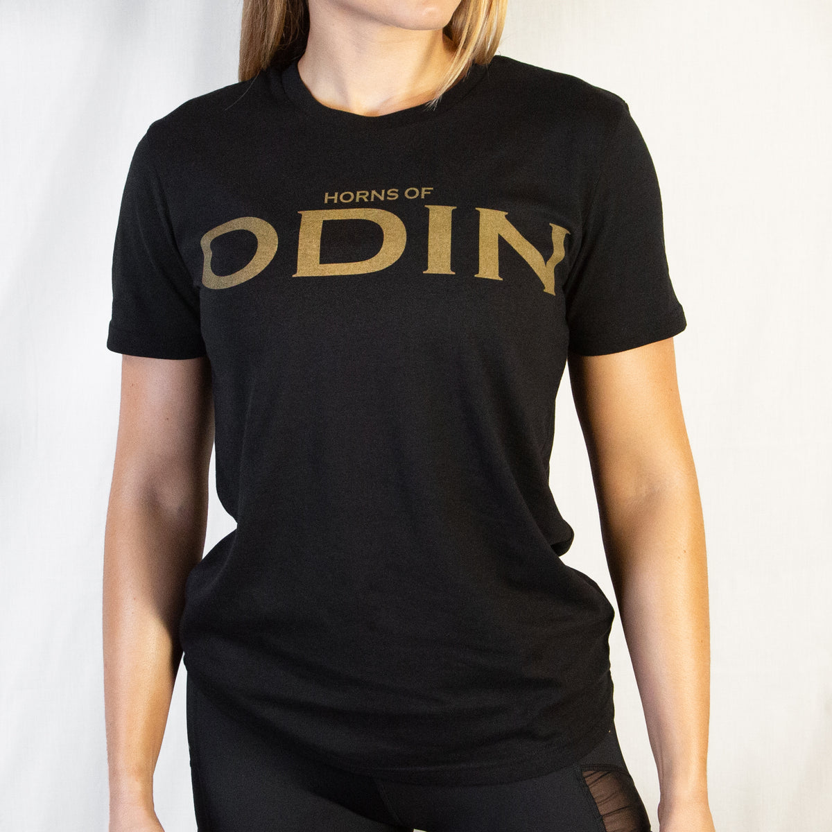 Black unisex T-shirt with "Horns of Odin" in Gold