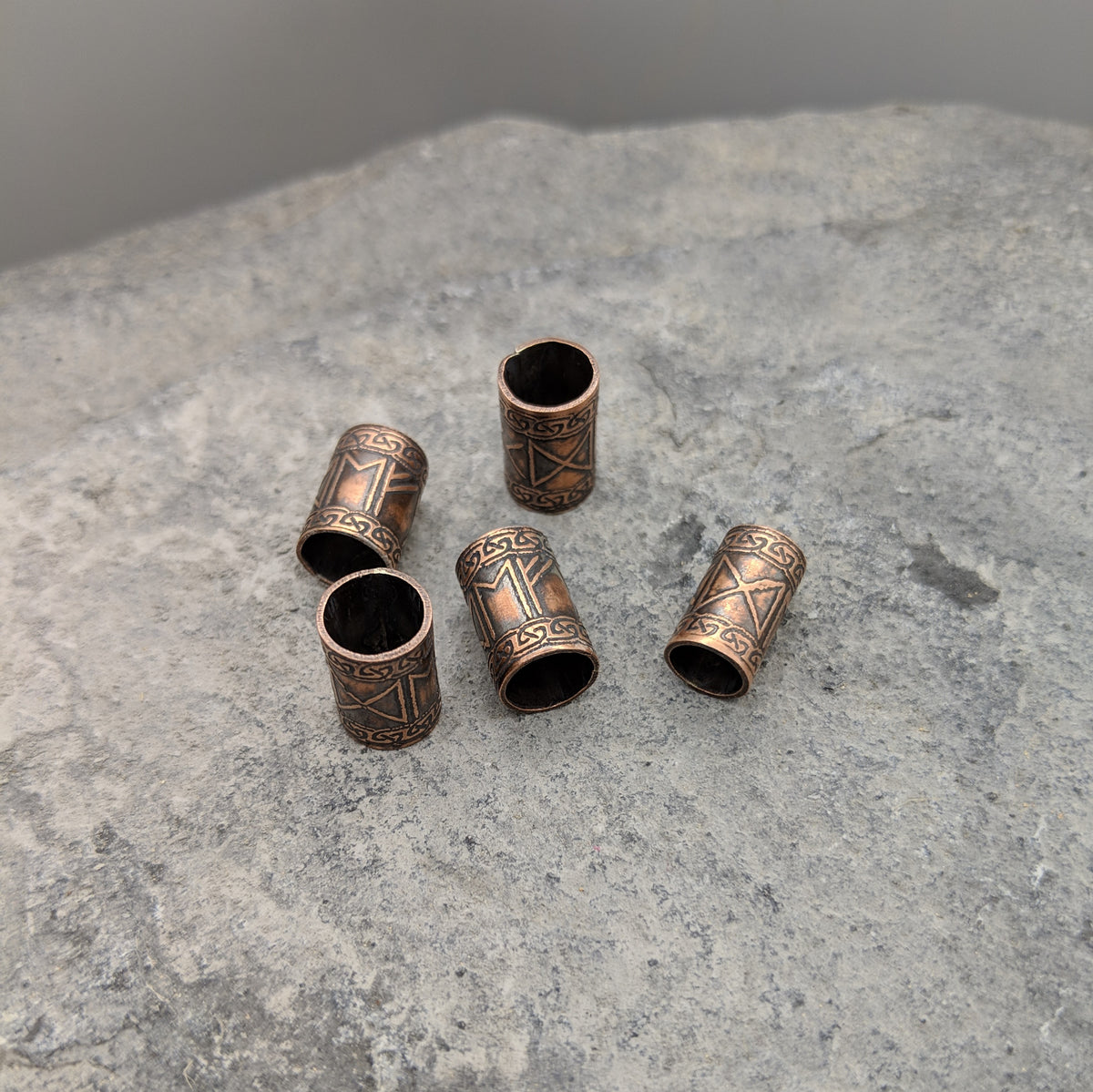 100% Copper Rune banded design, Beard / Hair bead 