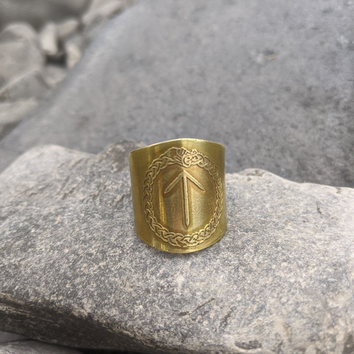 Rune shield ring (Younger Futhark) Brass