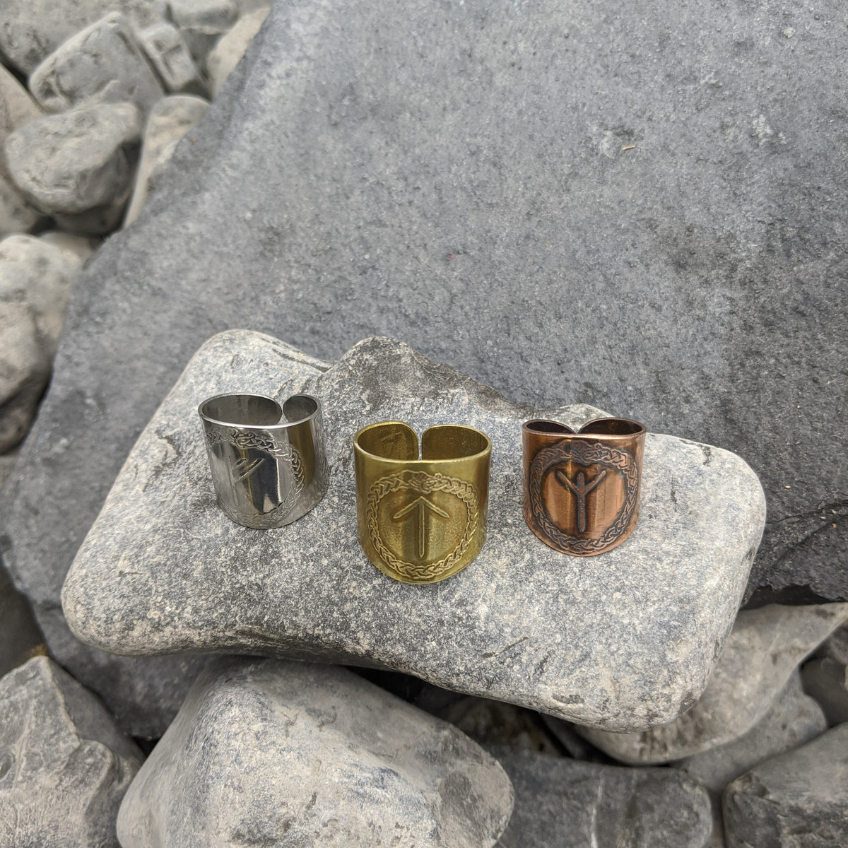 Rune shield ring (Younger Futhark) Steel/Brass/Copper