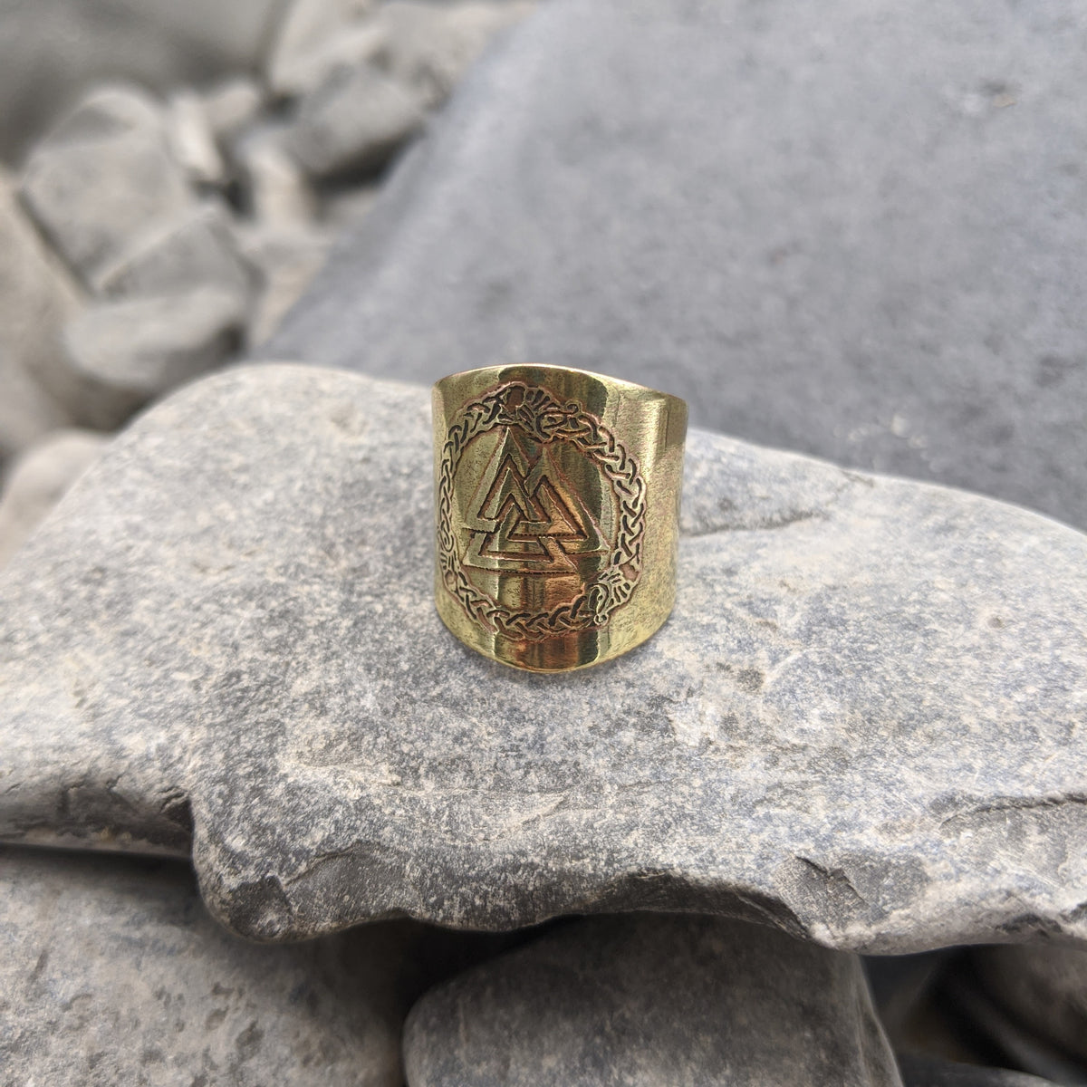 Valknut Shield Ring- Brass