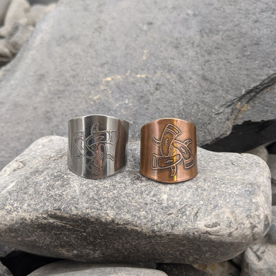 Horns of Odin Sheild Ring Steel/Copper