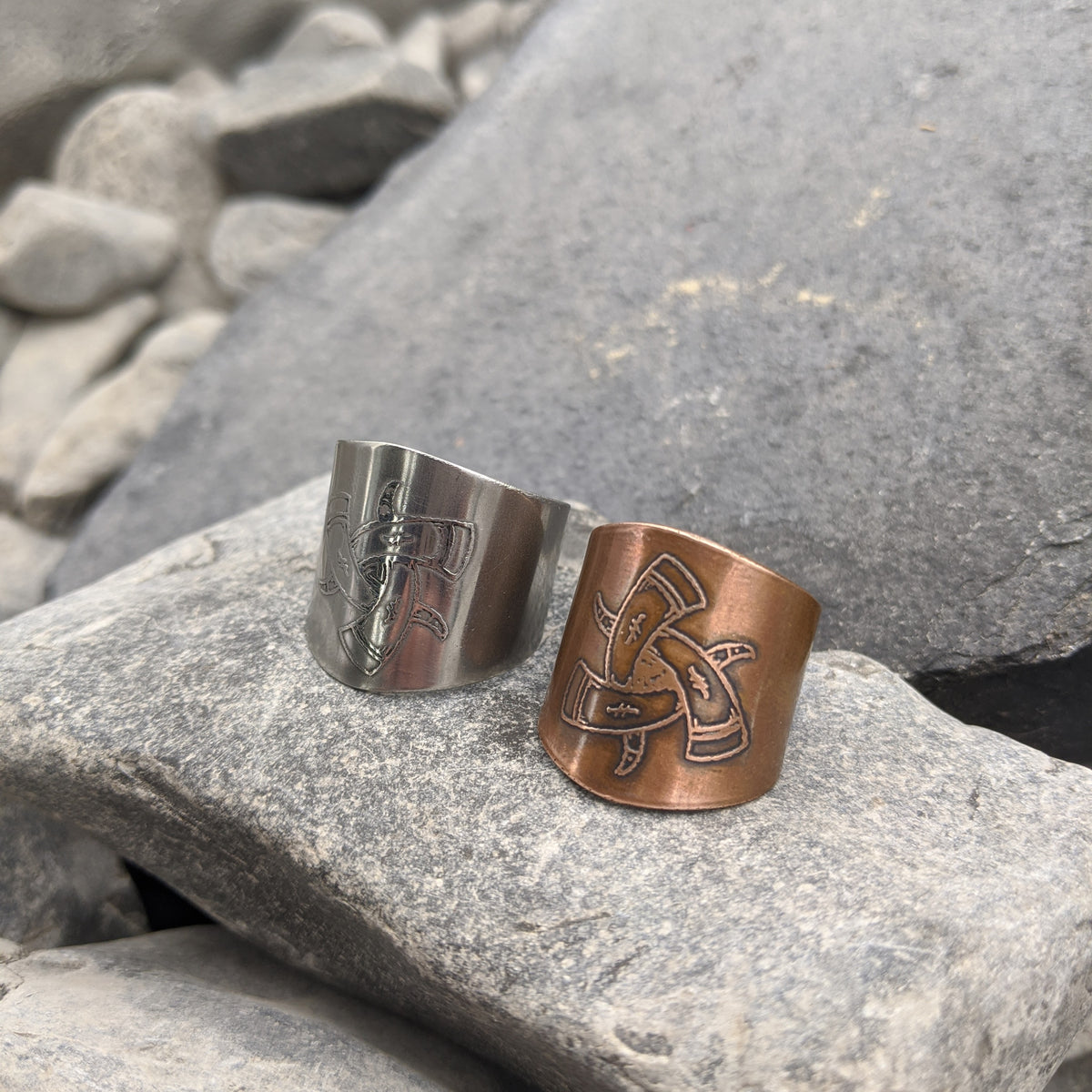 Horns of Odin Sheild Ring- Steel/Copper