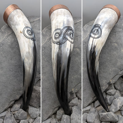 Gotland Serpent drinking horn- Drinking horn with serpent design and copper dragon rim 