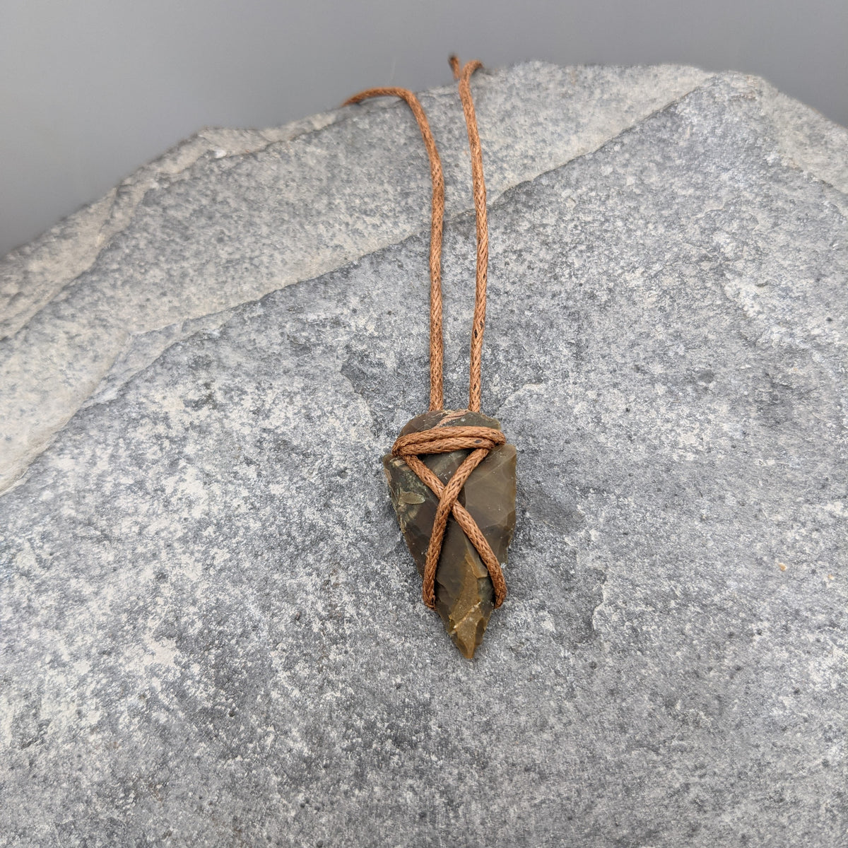 Handmade Flint Pendant, Natural Colour with brown thong