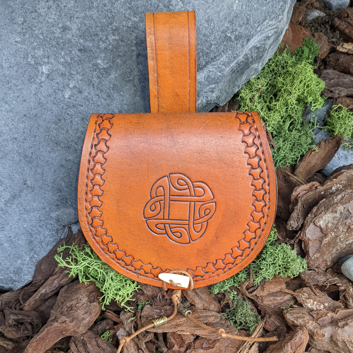 Celtic Knot Belt Bag (Tan) Vegetable Tan Leather belt bag with Celtic Knot design 