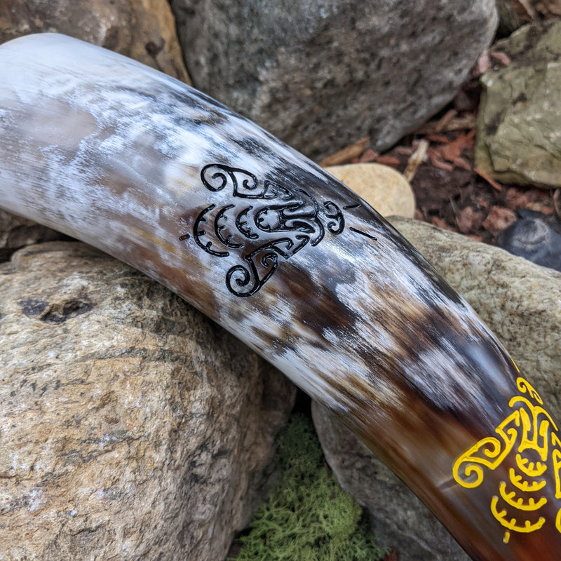 Handmade Bee Drinking Horn, Black and Gold Bee design, hand-carved into genuine cow horn, Black Bee Design