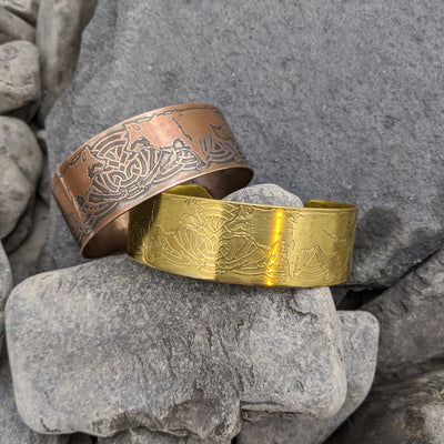 Geri and Freki Cuff- Copper and Brass arm cuff with Norse Double wolf design